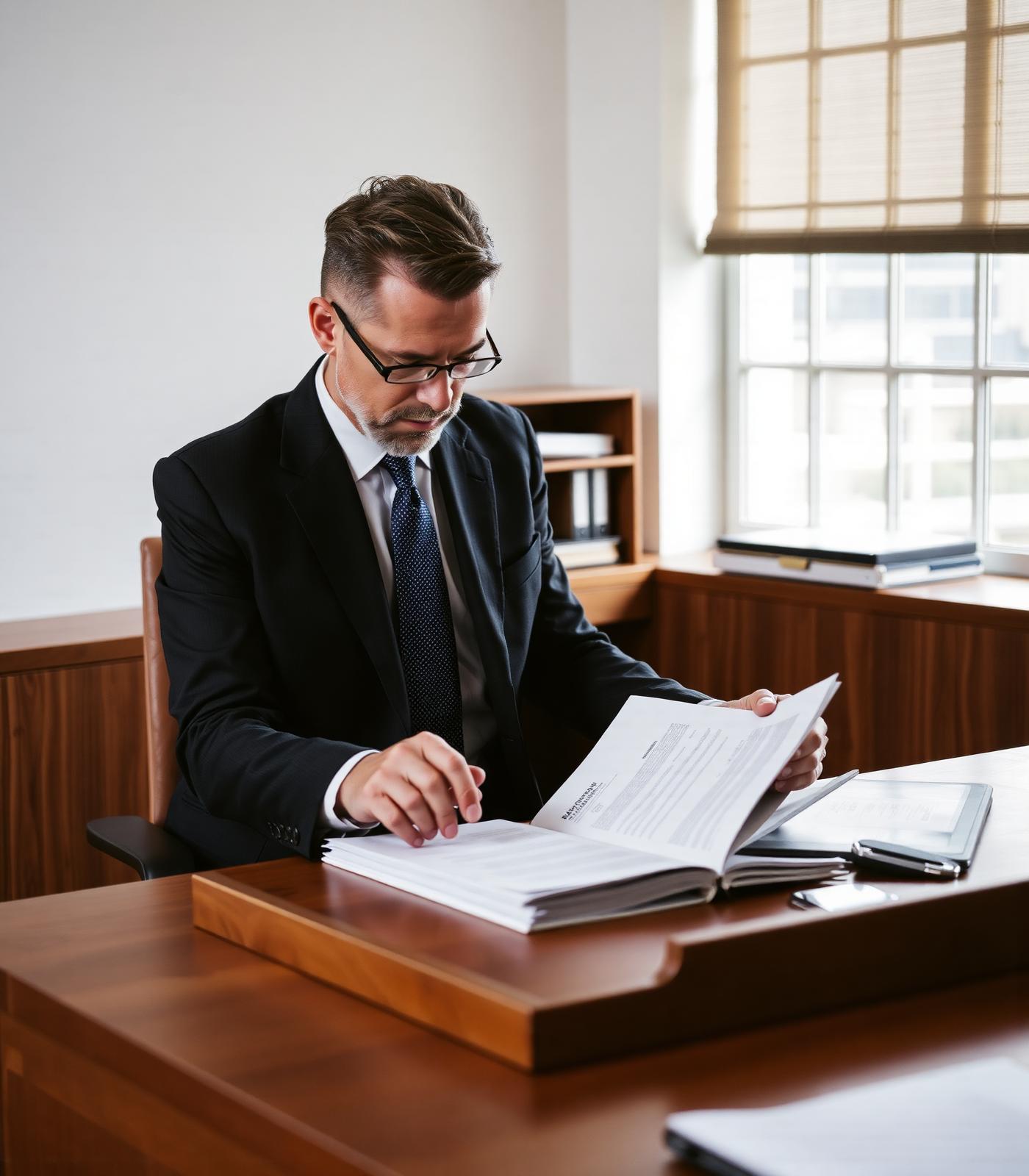 Accounting partner reviewing audit workpapers at a desk